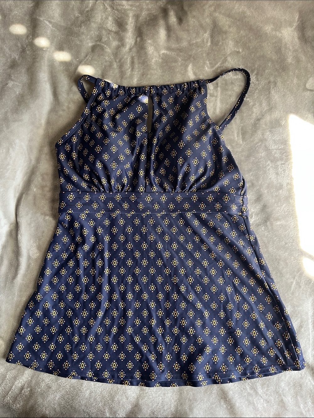 Kona Sol Medium Navy Blue Patterned One-Piece Swim Top